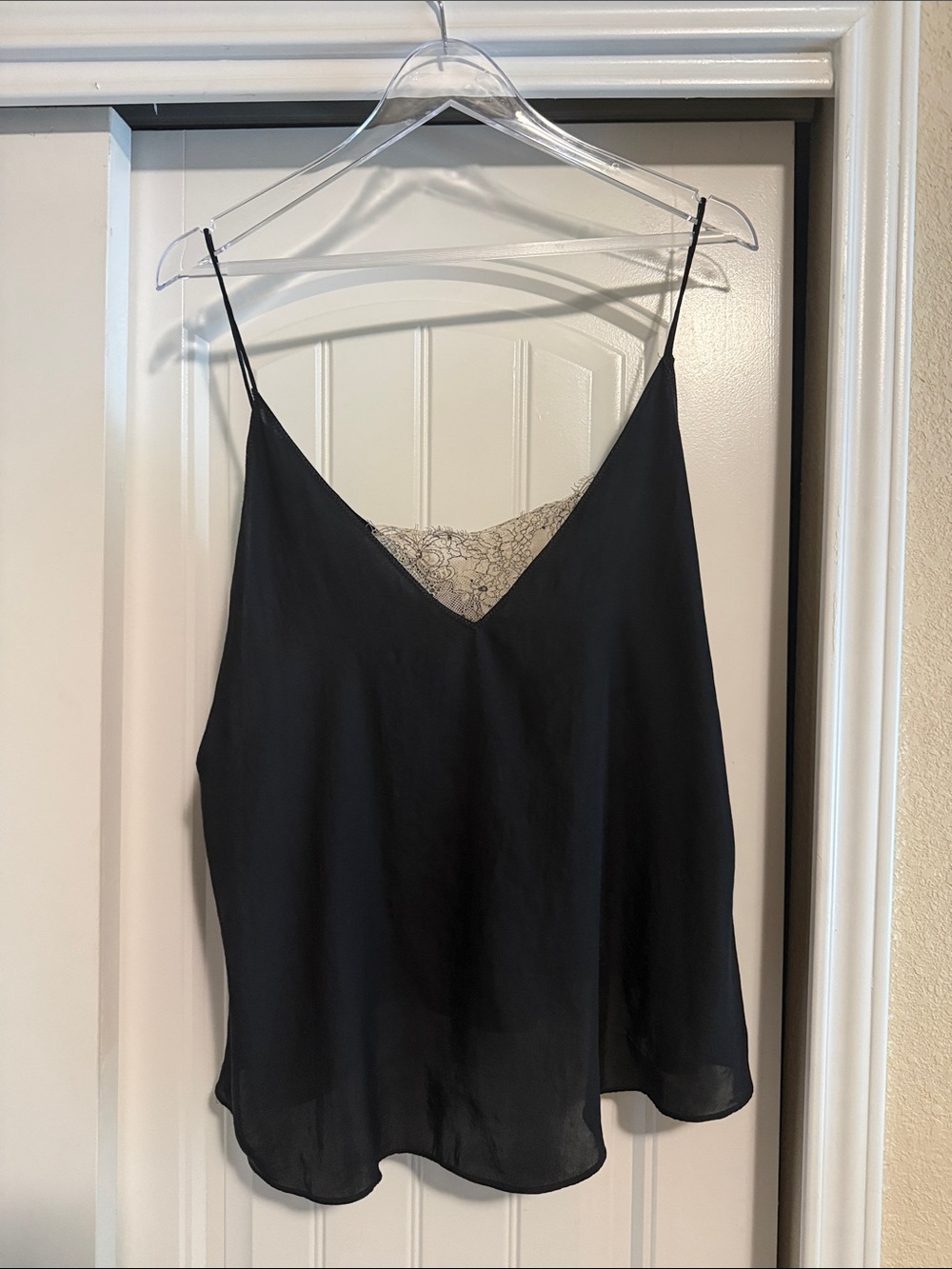 Free people intimately Black Lace-Trim V-Neck Spaghetti Strap Women's Top